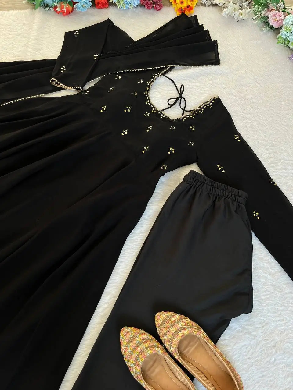 Georgette Mirror Work Gown Set with Dupatta