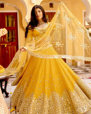 Georgette Mirror Work Lehenga Set