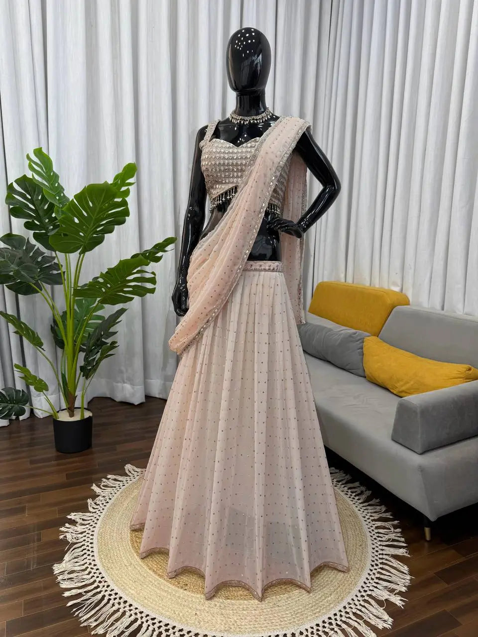 Georgette Ready-to-Wear Lehenga Saree with Thread Sequin Work | Festive Party Wear