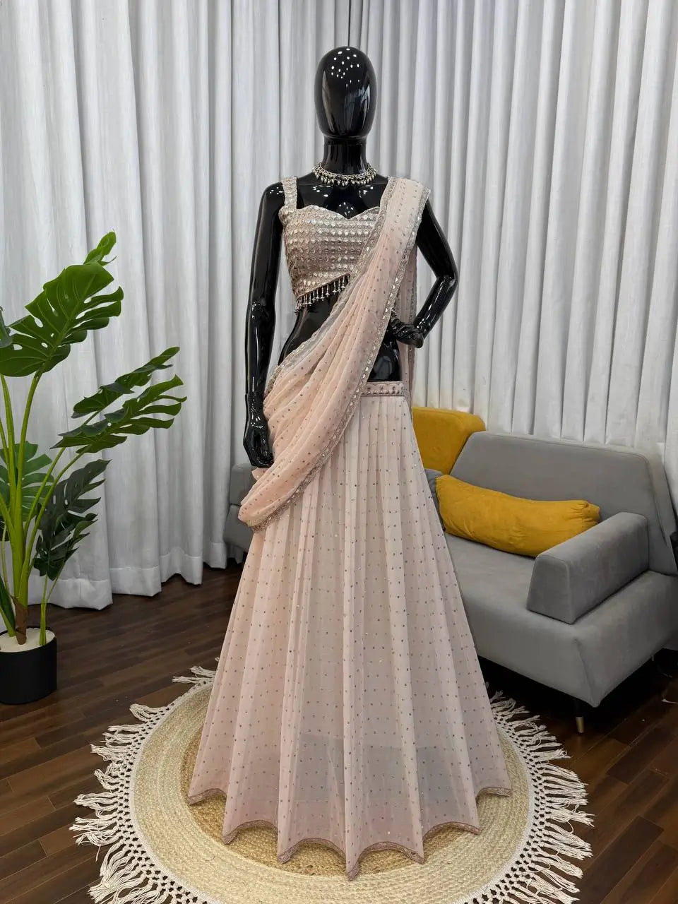 Georgette Ready-to-Wear Lehenga Saree with Thread Sequin Work | Festive Party Wear