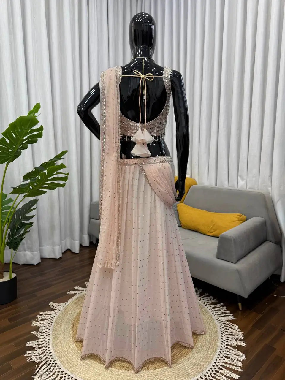 Georgette Ready-to-Wear Lehenga Saree with Thread Sequin Work | Festive Party Wear