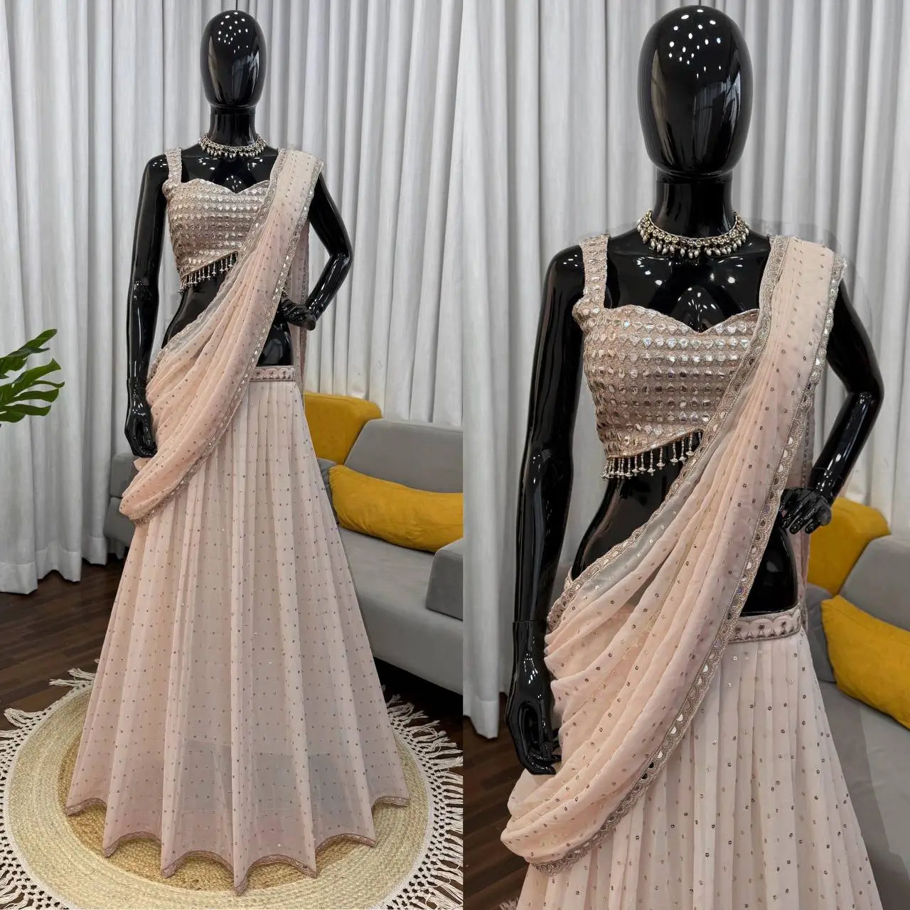 Georgette Ready-to-Wear Lehenga Saree with Thread Sequin Work | Festive Party Wear