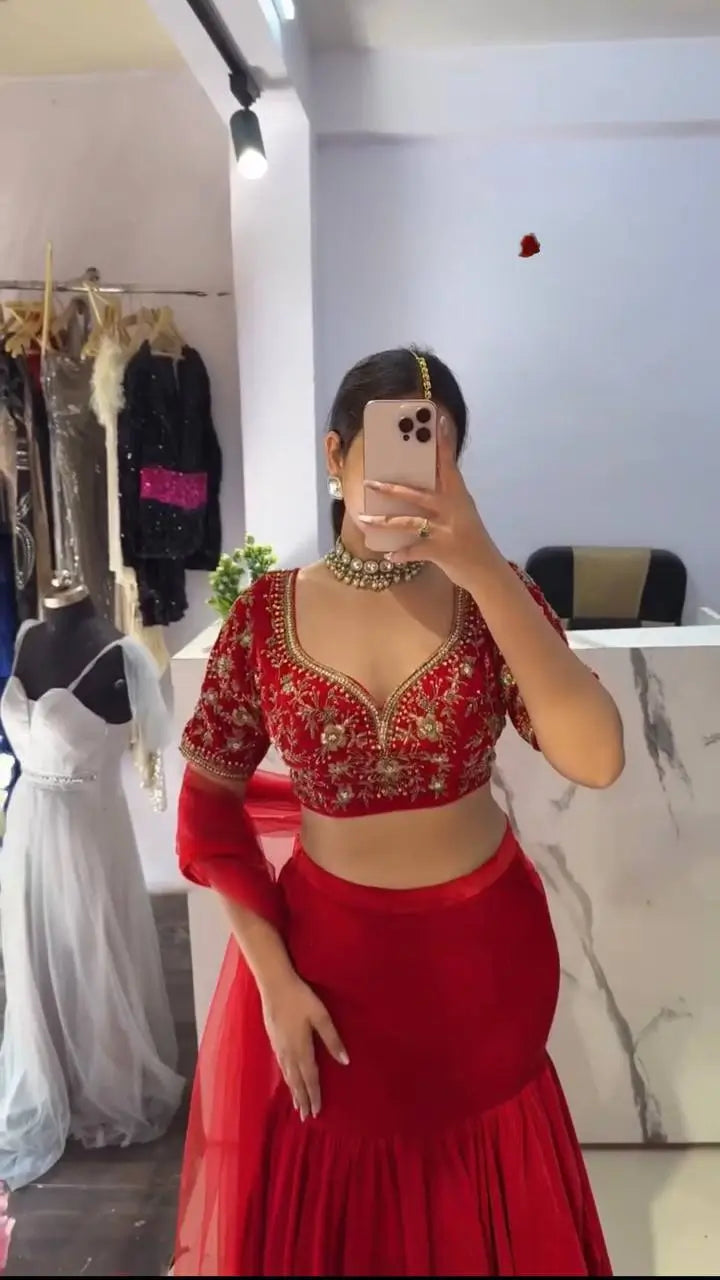 Georgette Ready-to-Wear Lehenga Saree with Thread Sequin Work | Festive Party Wear