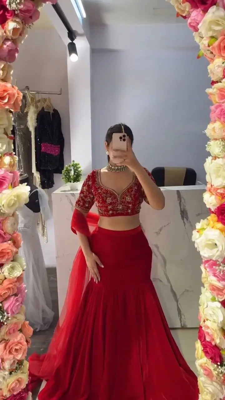Georgette Ready-to-Wear Lehenga Saree with Thread Sequin Work | Festive Party Wear