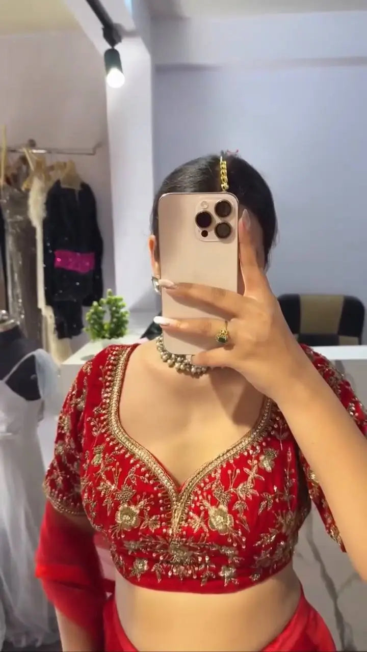 Georgette Ready-to-Wear Lehenga Saree with Thread Sequin Work | Festive Party Wear