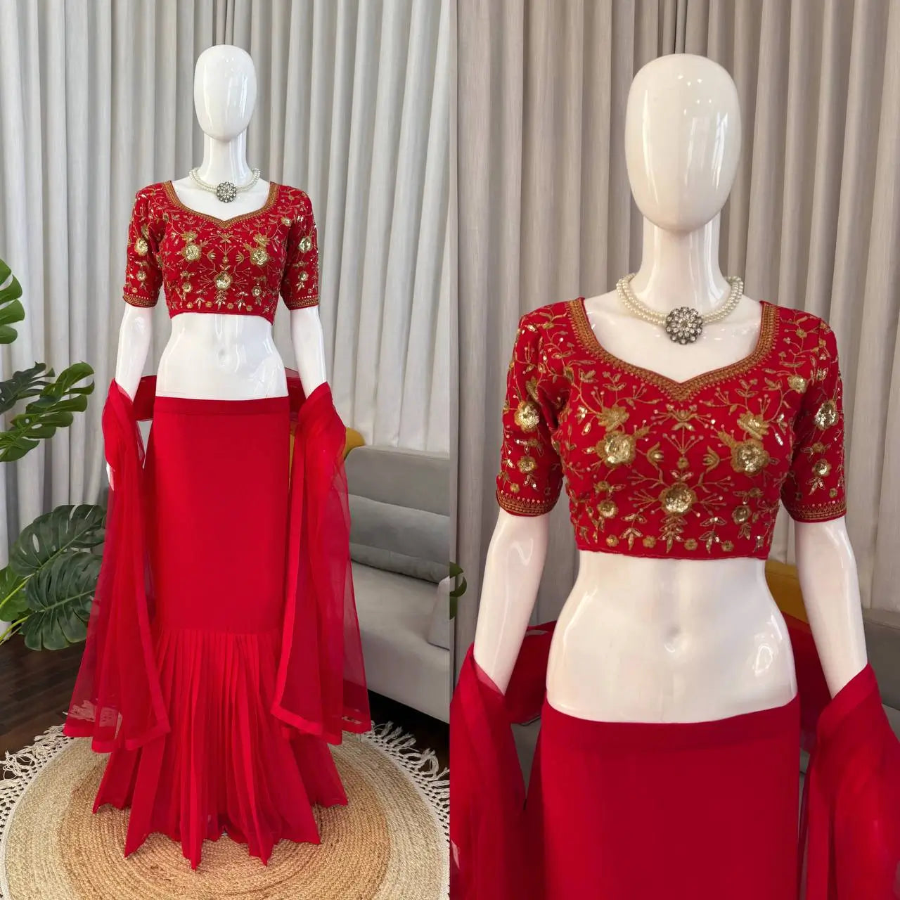 Georgette Ready-to-Wear Lehenga Saree with Thread Sequin Work | Festive Party Wear