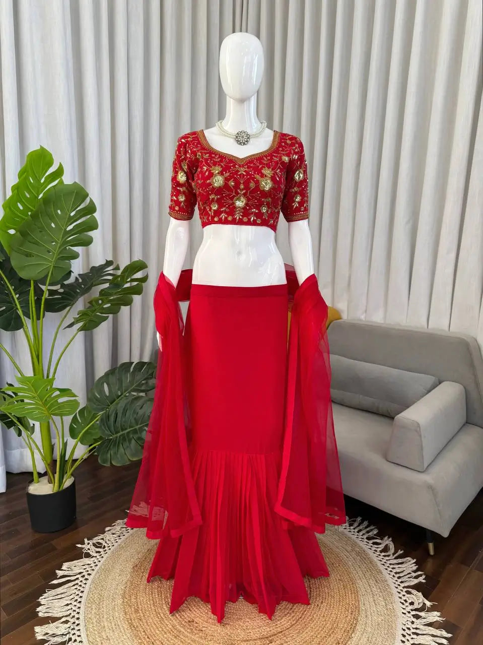 Georgette Ready-to-Wear Lehenga Saree with Thread Sequin Work | Festive Party Wear
