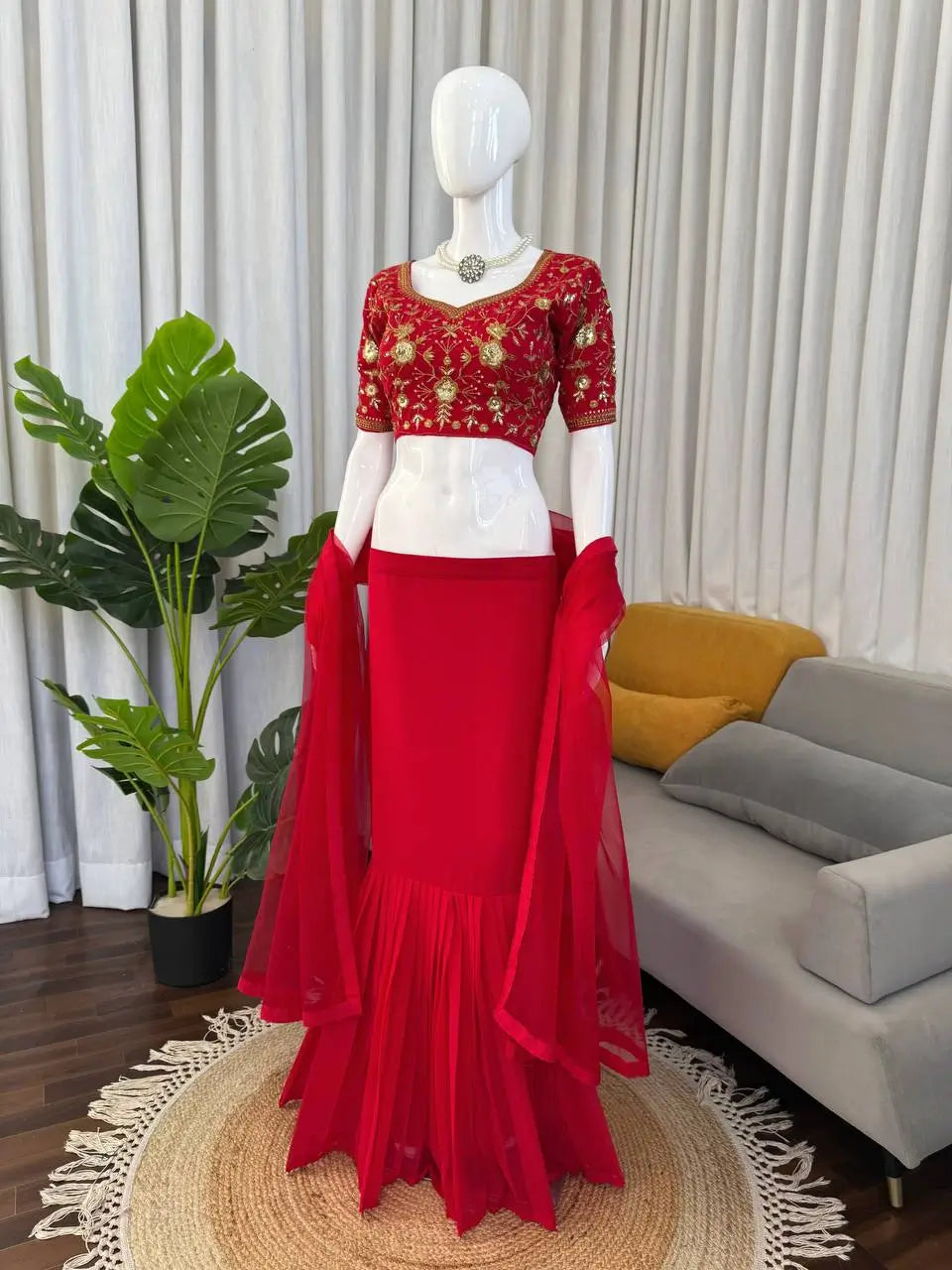 Georgette Ready-to-Wear Lehenga Saree with Thread Sequin Work | Festive Party Wear