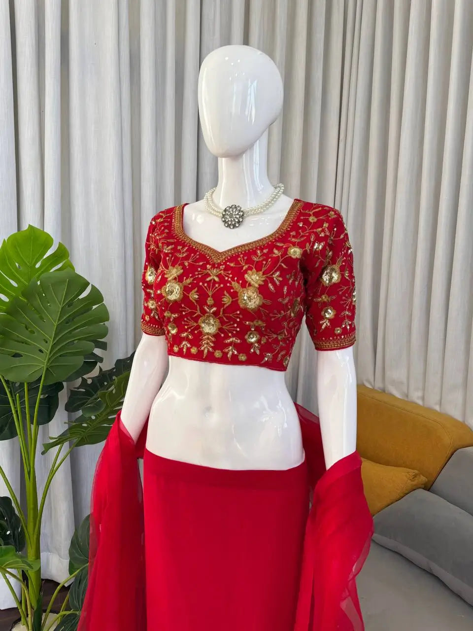 Georgette Ready-to-Wear Lehenga Saree with Thread Sequin Work | Festive Party Wear