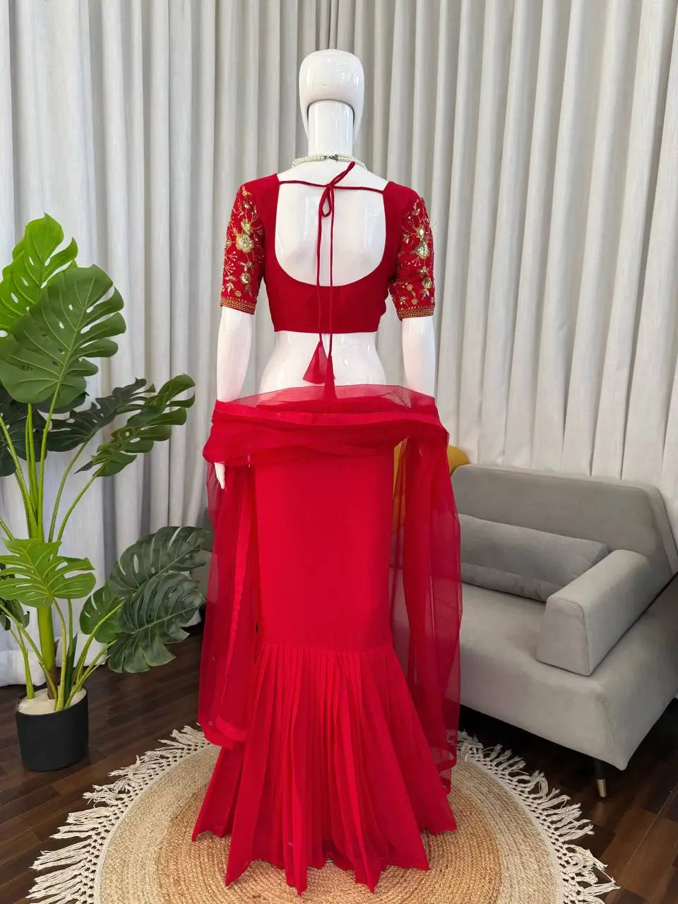 Georgette Ready-to-Wear Lehenga Saree with Thread Sequin Work | Festive Party Wear