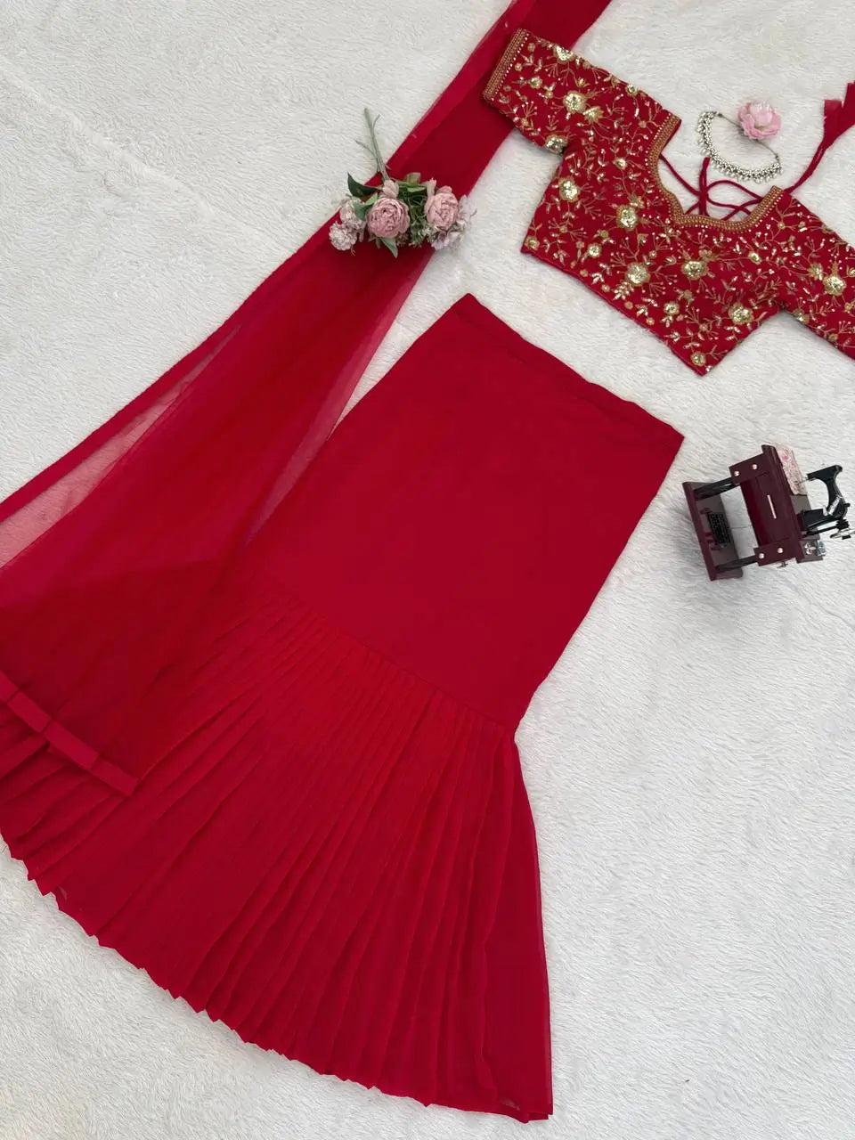 Georgette Ready-to-Wear Lehenga Saree with Thread Sequin Work | Festive Party Wear