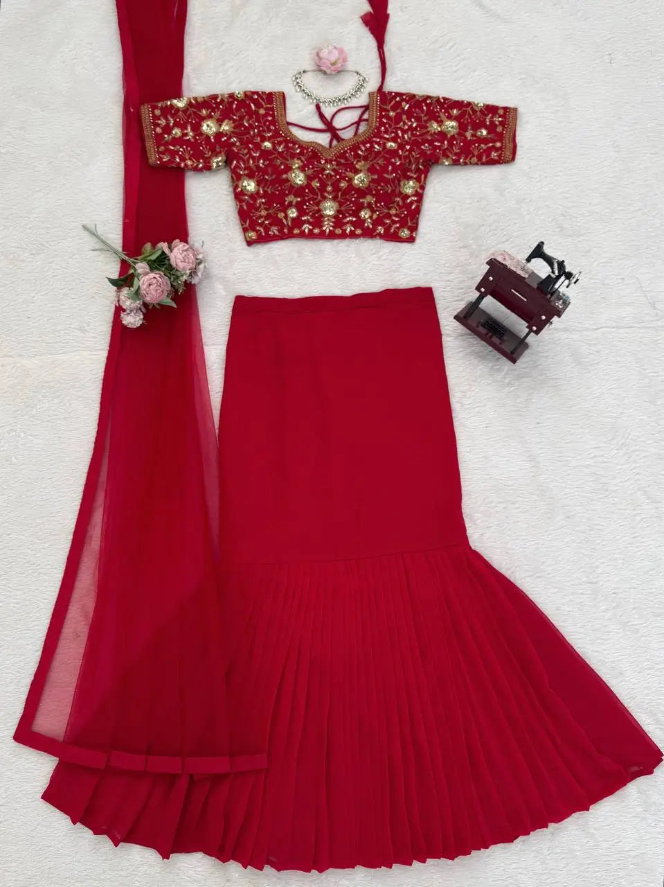 Georgette Ready-to-Wear Lehenga Saree with Thread Sequin Work | Festive Party Wear