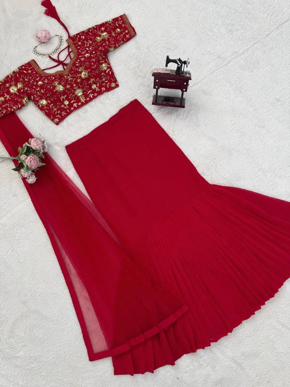 Georgette Ready-to-Wear Lehenga Saree with Thread Sequin Work | Festive Party Wear