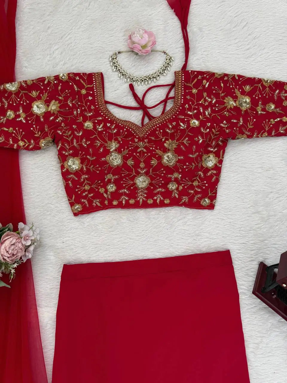 Georgette Ready-to-Wear Lehenga Saree with Thread Sequin Work | Festive Party Wear
