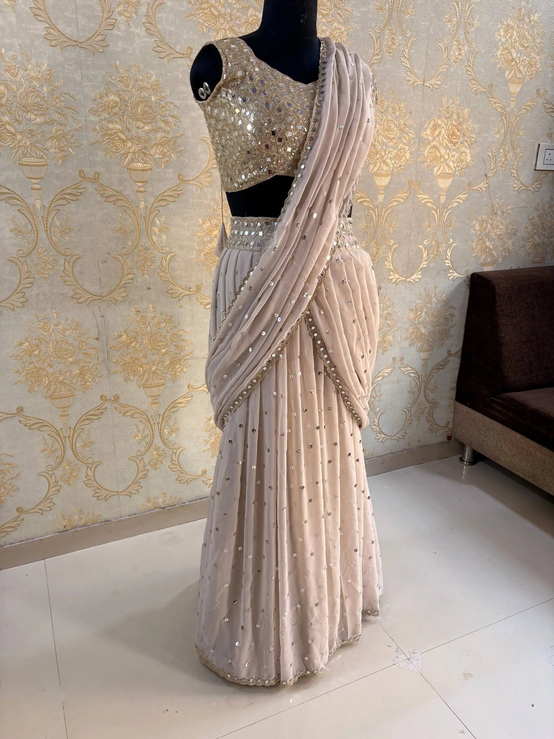 Georgette Ready-to-Wear Lehenga Saree with Thread Sequin Work | Festive Party Wear