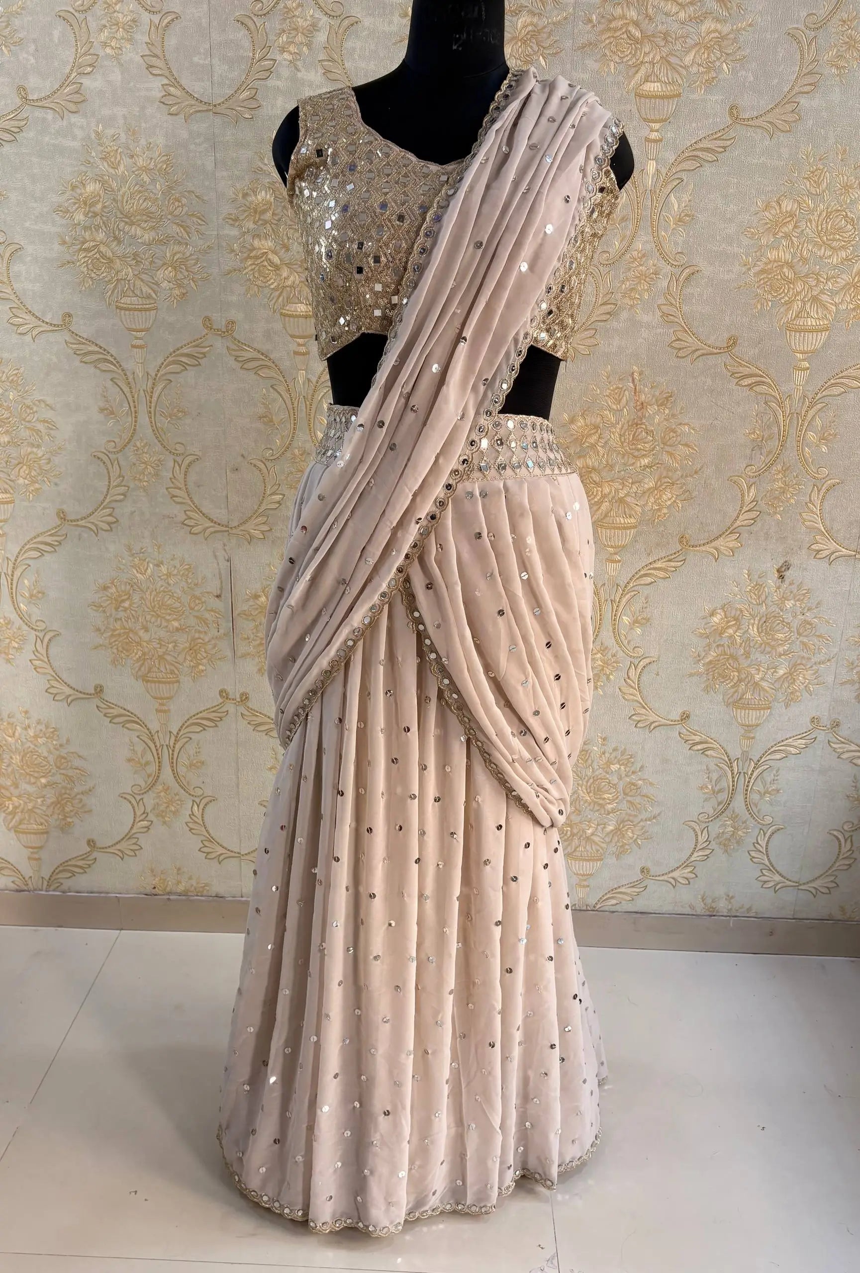Georgette Ready-to-Wear Lehenga Saree with Thread Sequin Work | Festive Party Wear
