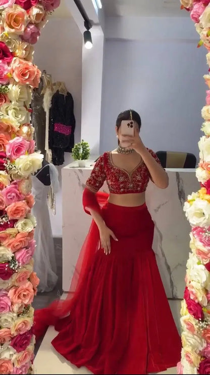 Georgette Ready-to-Wear Lehenga Saree with Thread Sequin Work | Festive Party Wear