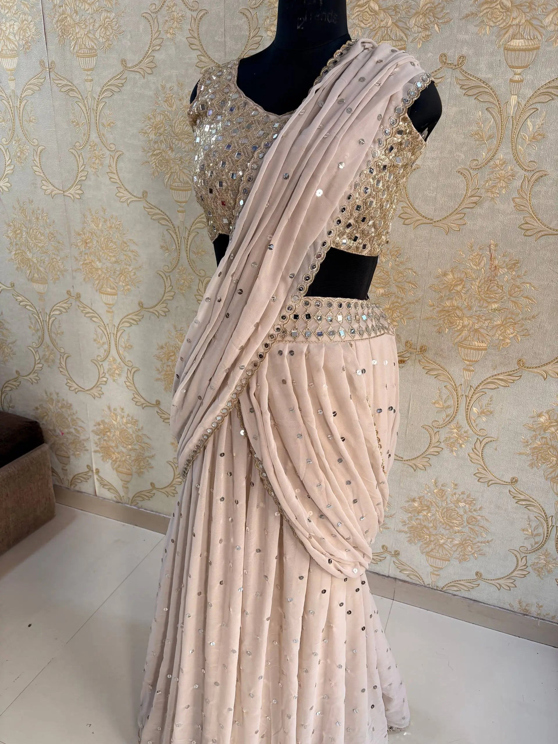 Georgette Ready-to-Wear Lehenga Saree with Thread Sequin Work | Festive Party Wear