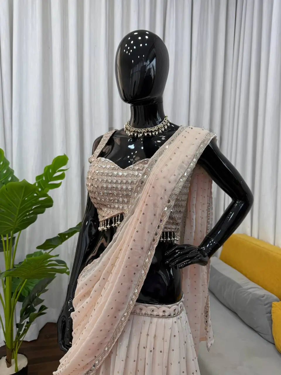 Georgette Ready-to-Wear Lehenga Saree with Thread Sequin Work | Festive Party Wear