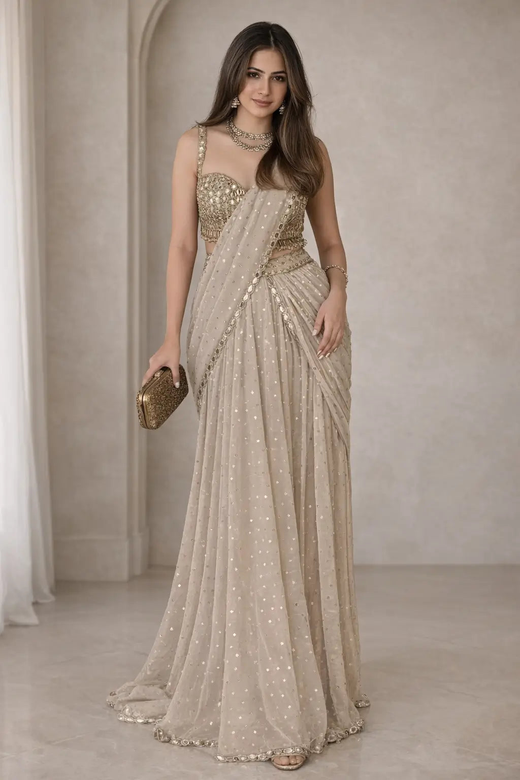 Georgette Ready-to-Wear Lehenga Saree with Thread Sequin Work | Festive Party Wear