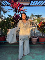 Georgette Real Mirror Embroidered Palazzo Suit Set for Festive and Party Wear