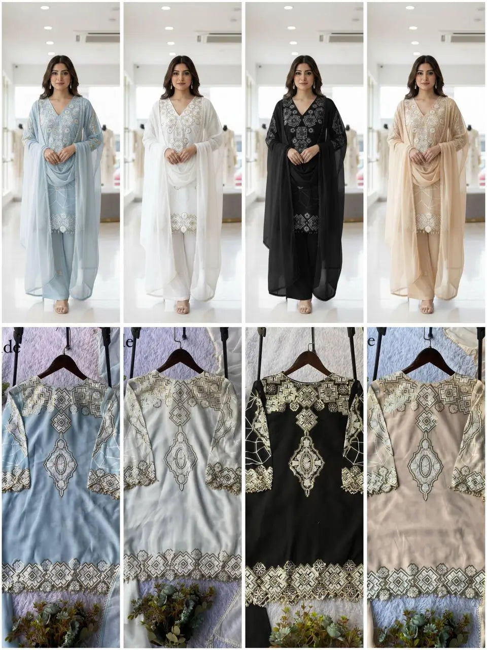 Georgette Sequence Embroidered Kurti Palazzo Set for Festive and Party Wear