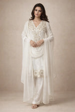 Georgette Sequence Embroidered Kurti Palazzo Set for Festive and Party Wear