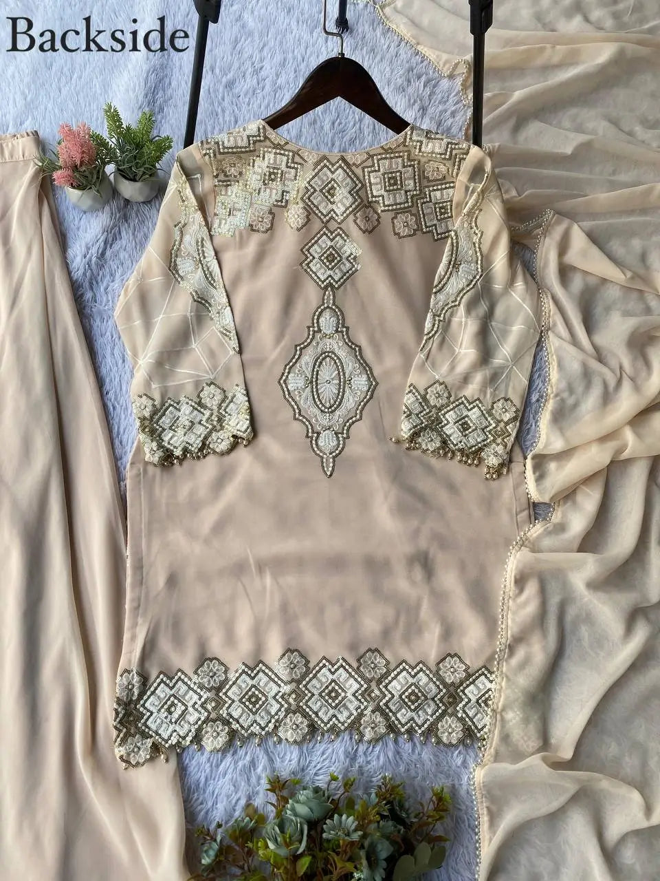 Georgette Sequence Embroidered Kurti Palazzo Set for Festive and Party Wear