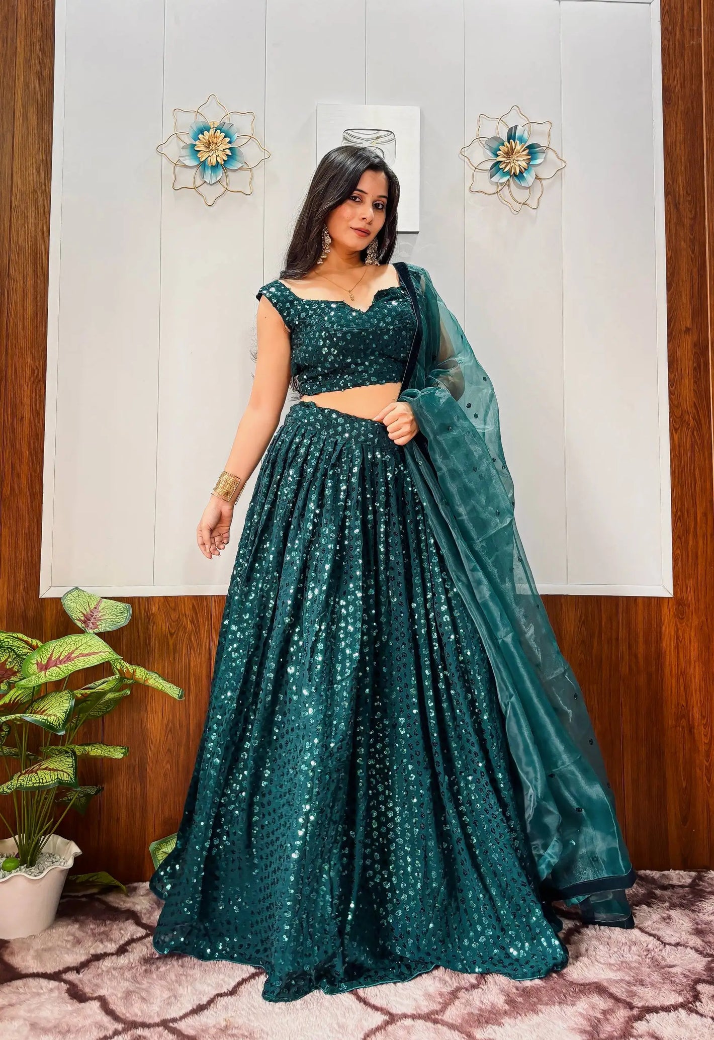 Georgette Sequins Embroidered Lehenga Set