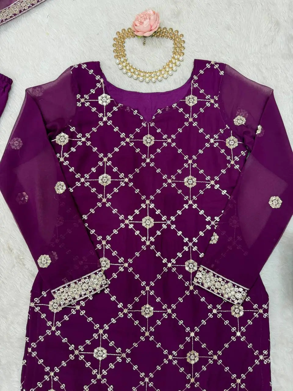 Georgette Thread and Sequin Embroidered Sharara Suit
