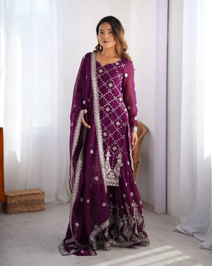 Georgette Thread and Sequin Embroidered Sharara Suit