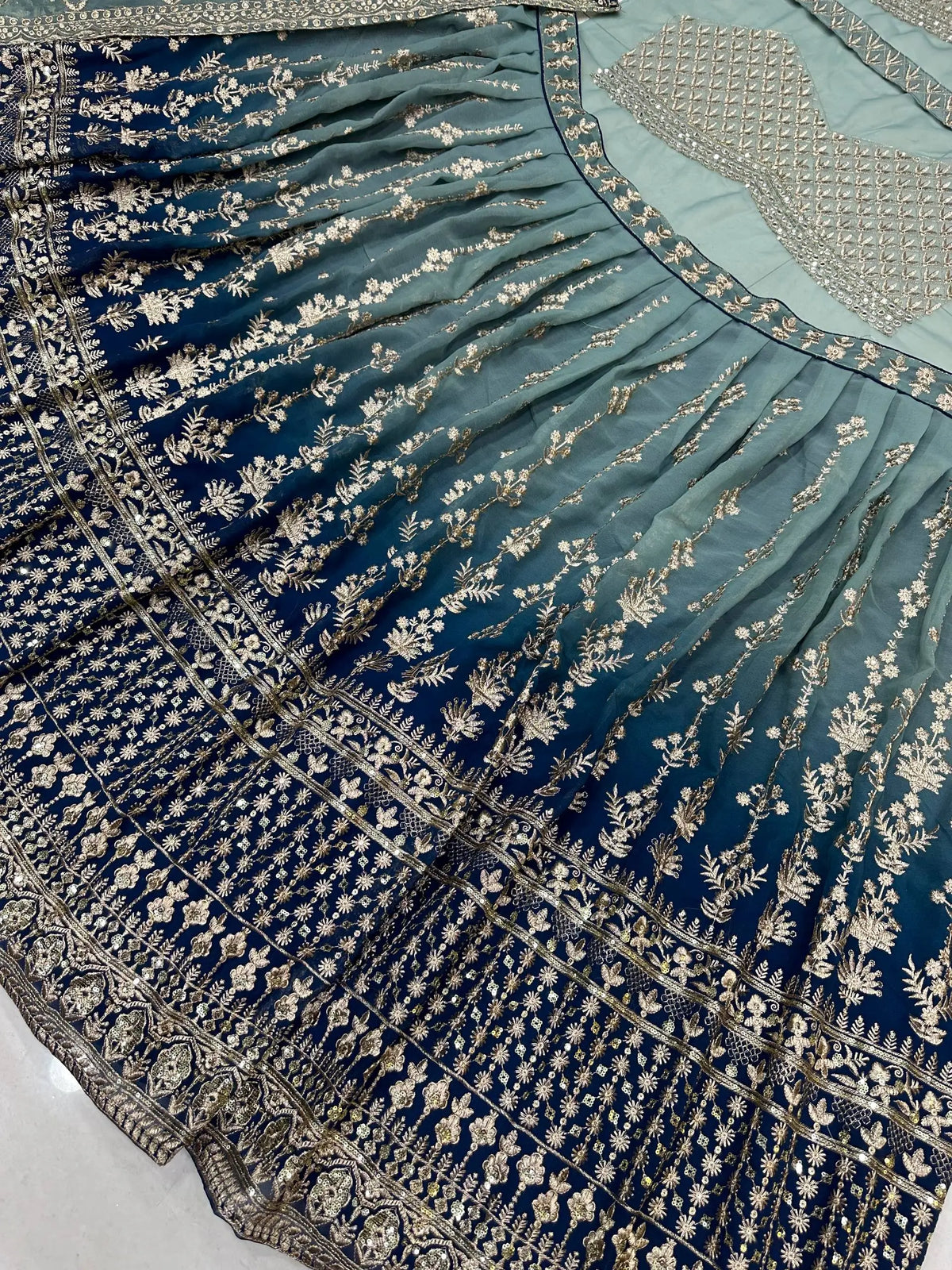Georgette Zari Sequins Lehenga Choli with Dupatta for Wedding Sangeet Festive Wear