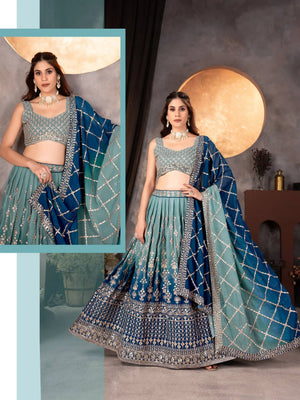 Georgette Zari Sequins Lehenga Choli with Dupatta for Wedding Sangeet Festive Wear