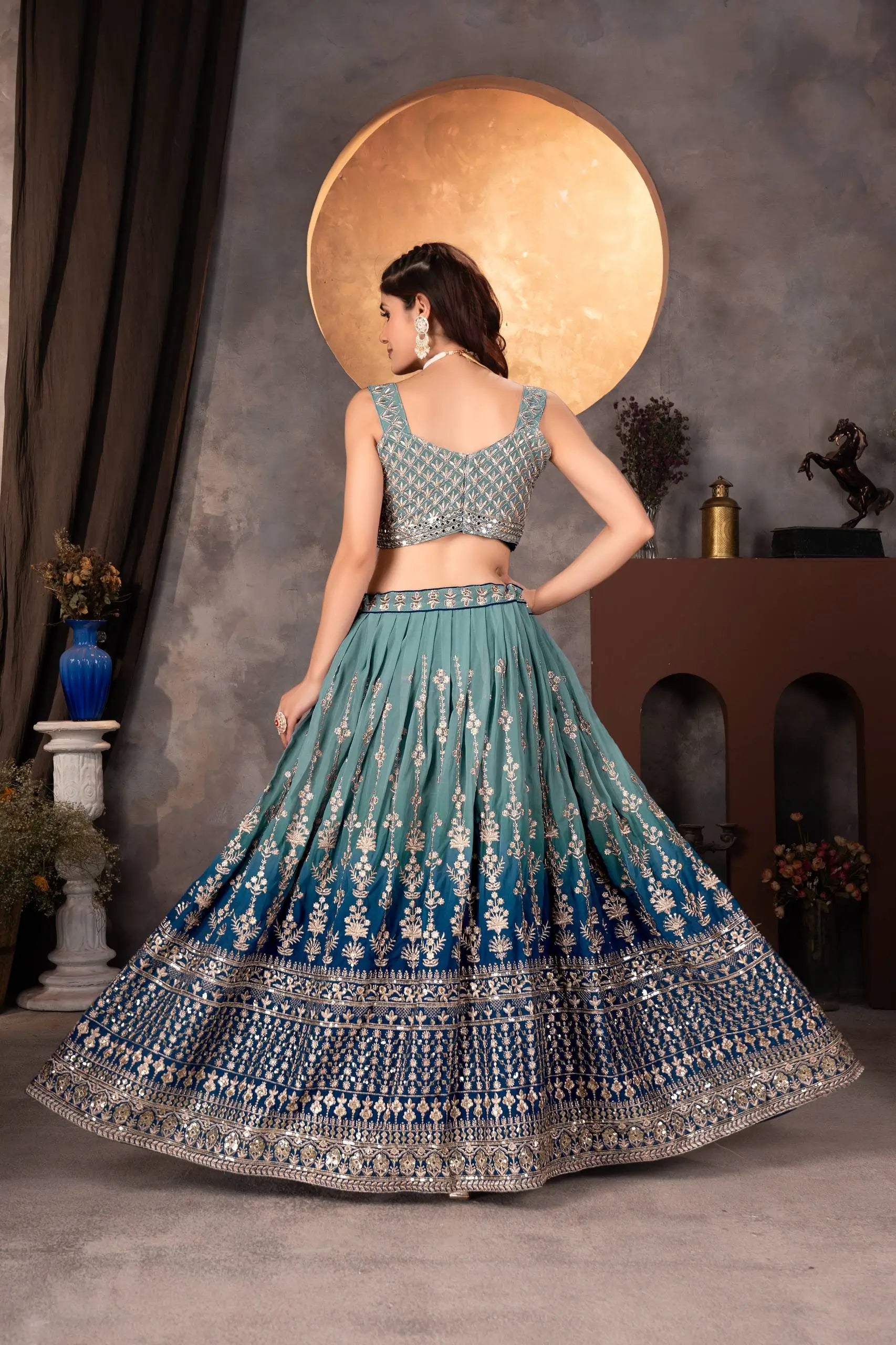 Georgette Zari Sequins Lehenga Choli with Dupatta for Wedding Sangeet Festive Wear