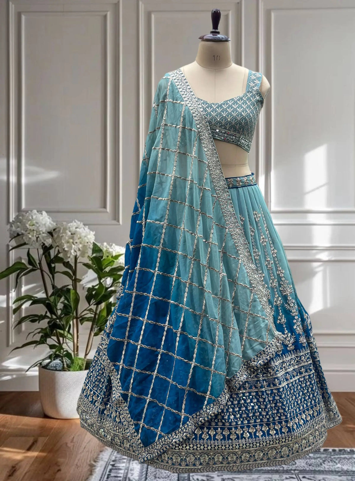 Georgette Zari Sequins Lehenga Choli with Dupatta for Wedding Sangeet Festive Wear
