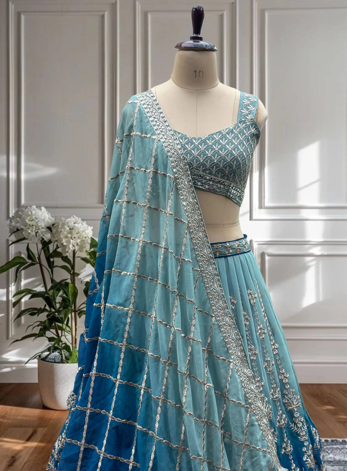 Georgette Zari Sequins Lehenga Choli with Dupatta for Wedding Sangeet Festive Wear