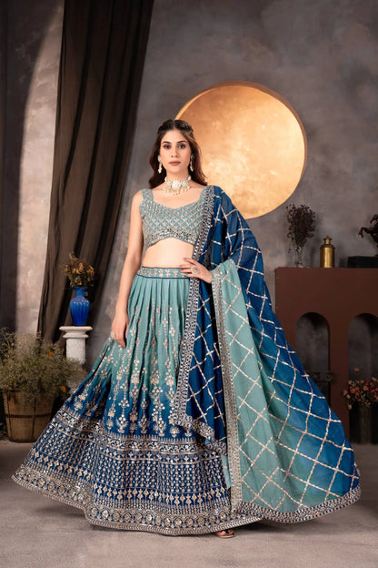 Georgette Zari Sequins Lehenga Choli with Dupatta for Wedding Sangeet Festive Wear