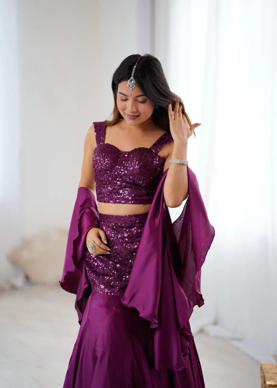 Glamorous Sequin Embroidered Lehenga Set for Wedding and Party Wear