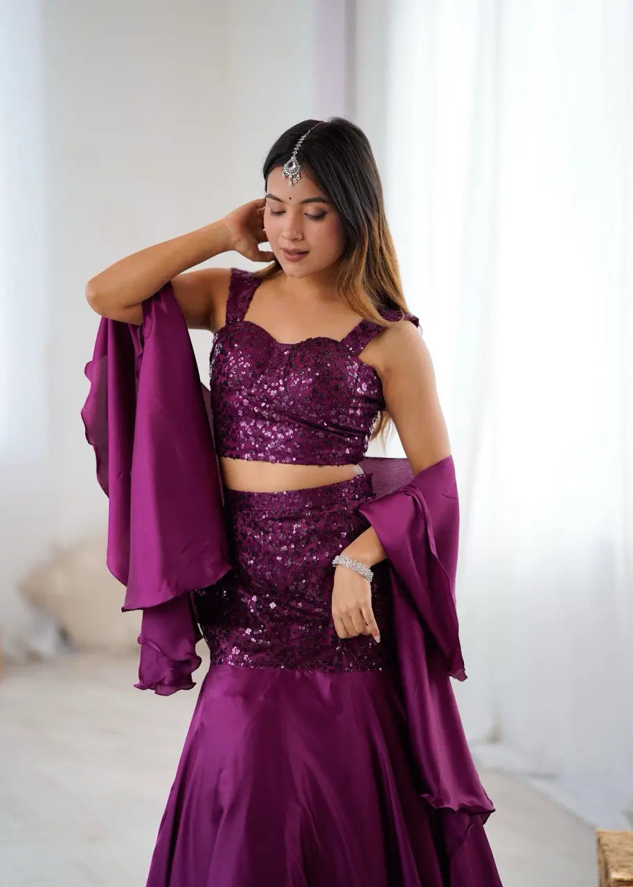 Glamorous Sequin Embroidered Lehenga Set for Wedding and Party Wear