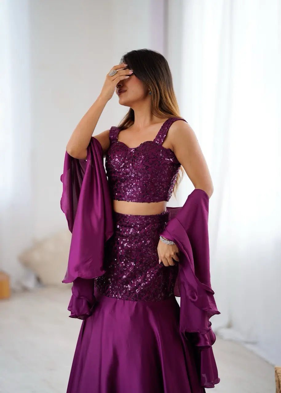 Glamorous Sequin Embroidered Lehenga Set for Wedding and Party Wear