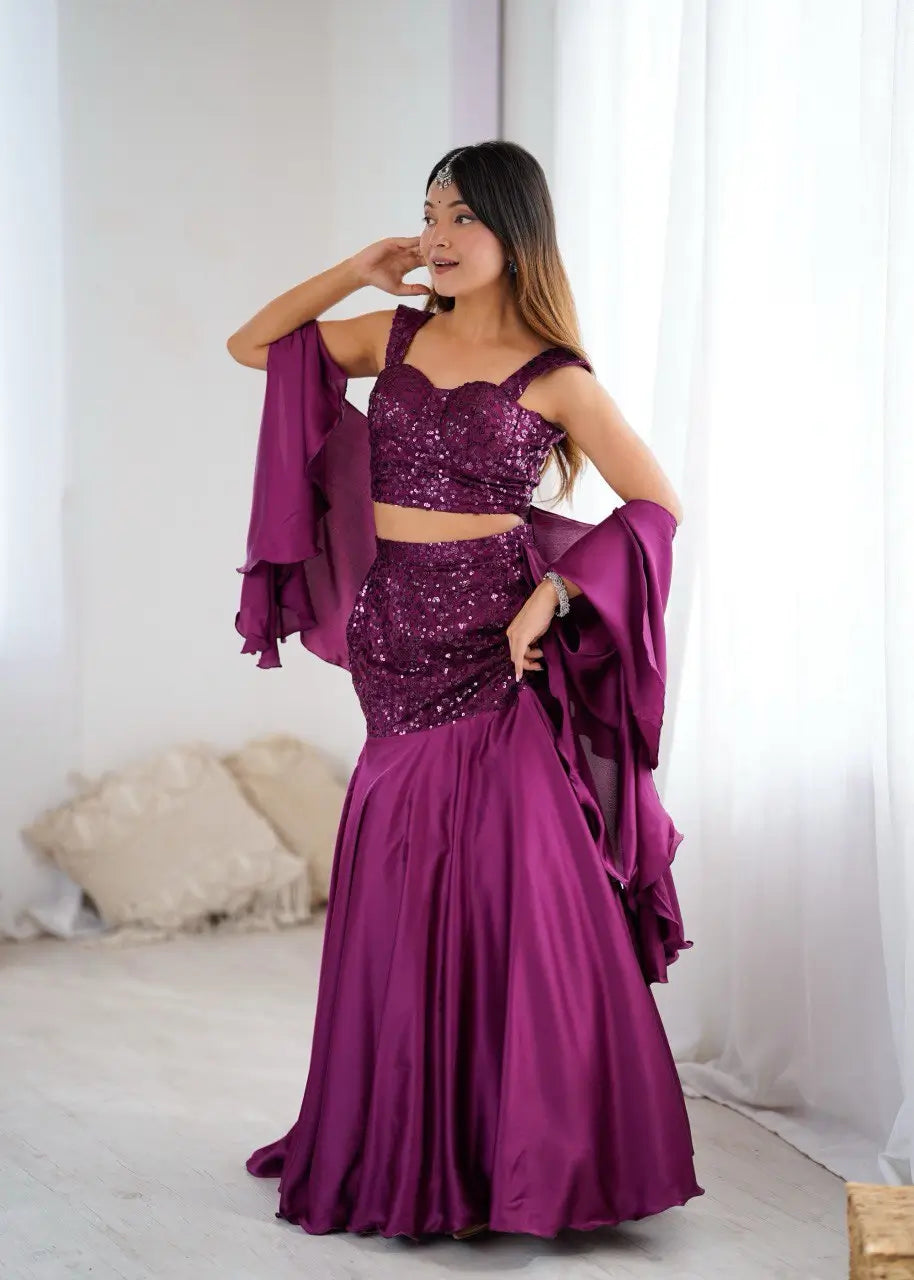 Glamorous Sequin Embroidered Lehenga Set for Wedding and Party Wear