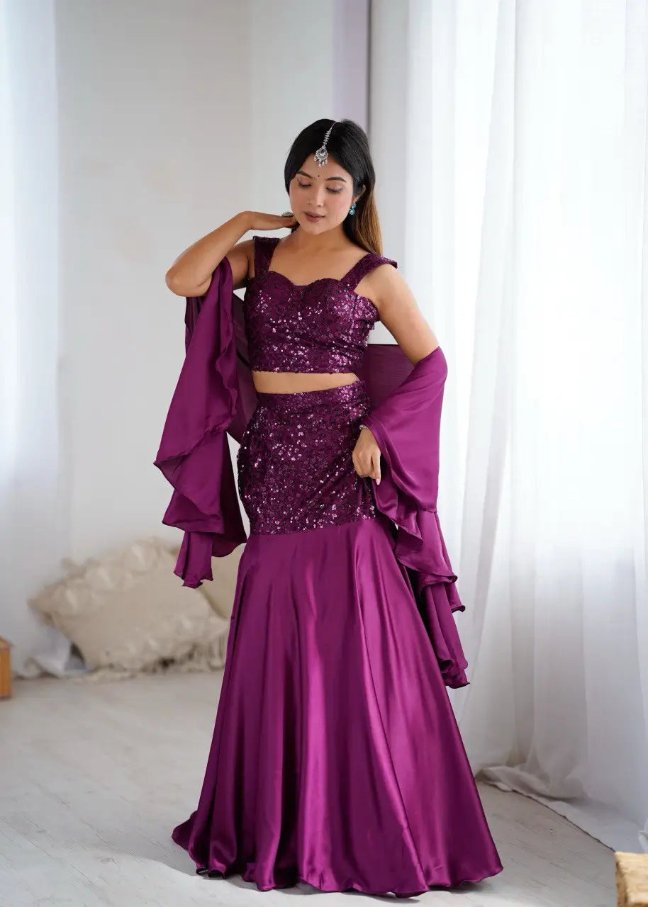 Glamorous Sequin Embroidered Lehenga Set for Wedding and Party Wear