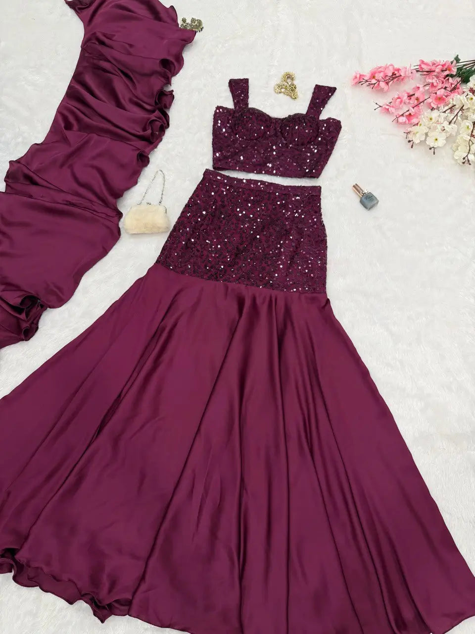 Glamorous Sequin Embroidered Lehenga Set for Wedding and Party Wear