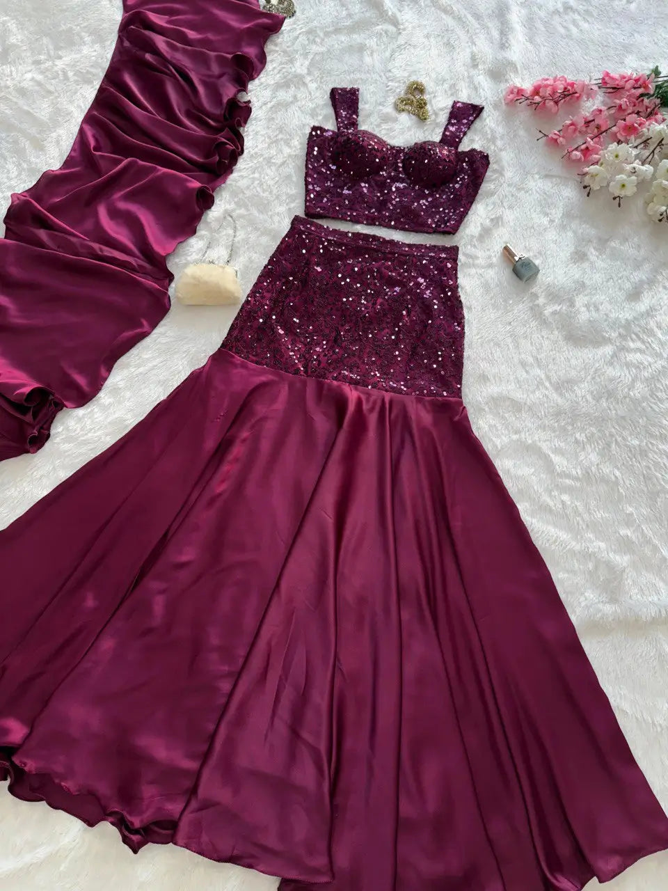 Glamorous Sequin Embroidered Lehenga Set for Wedding and Party Wear