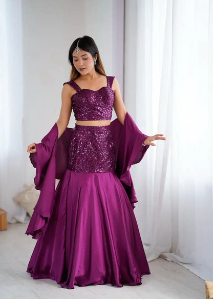 Glamorous Sequin Embroidered Lehenga Set for Wedding and Party Wear