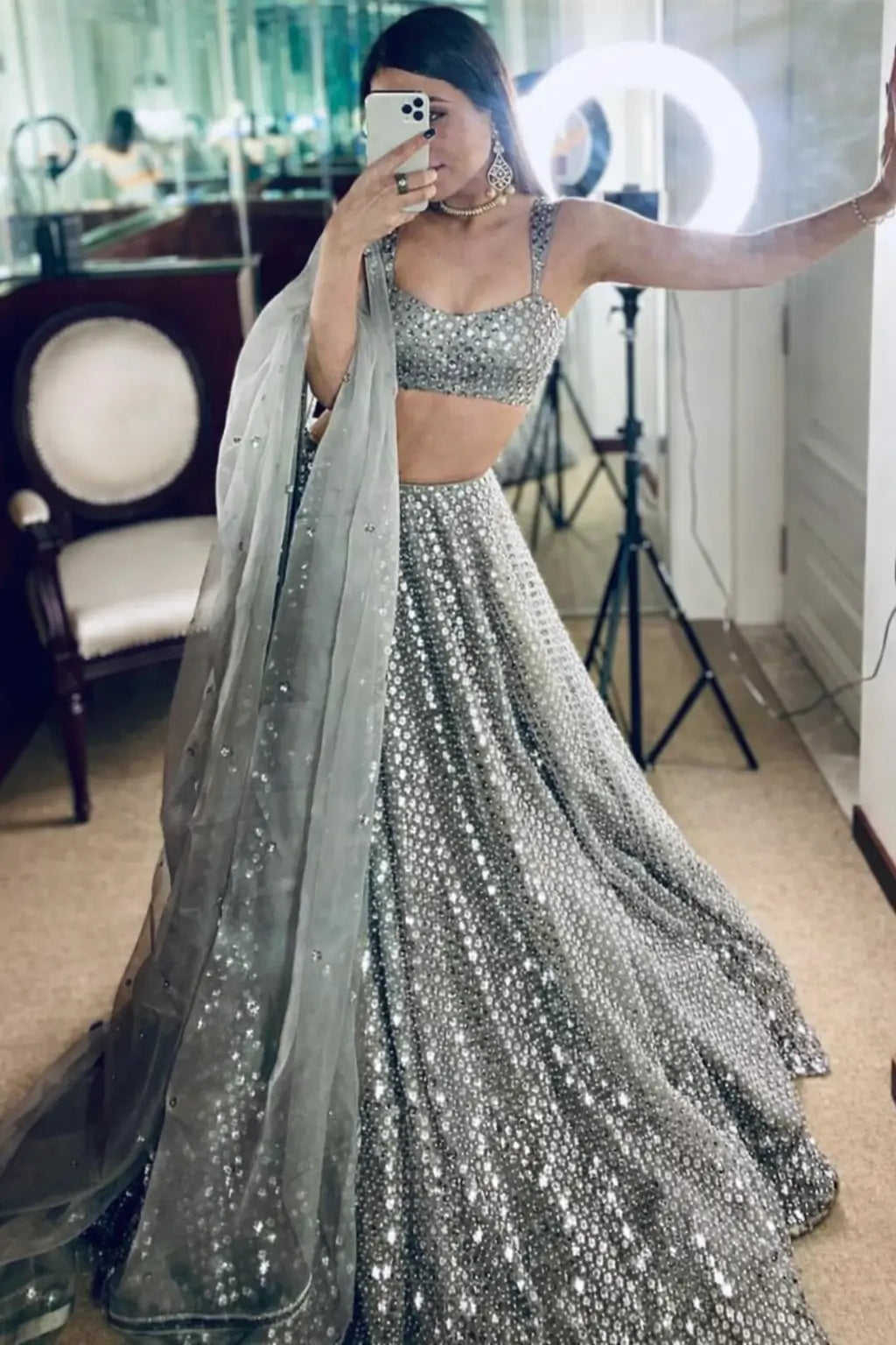 Glamorous Sequin Work Crepe Silk Lehenga Set for Party and Wedding Wear