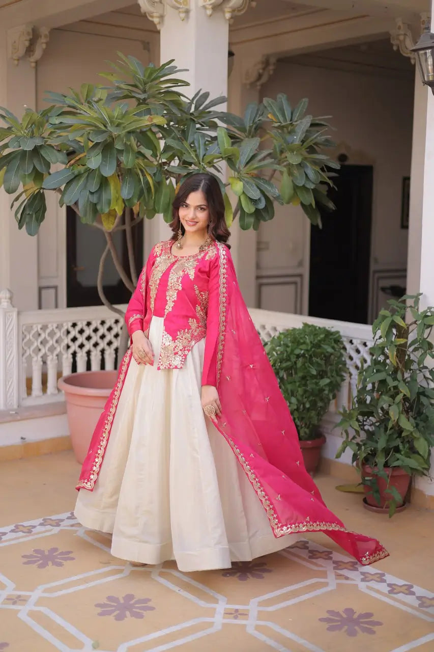 Glass Roman & Cosmos Embroidered Gown with Dupatta – Festive Wear