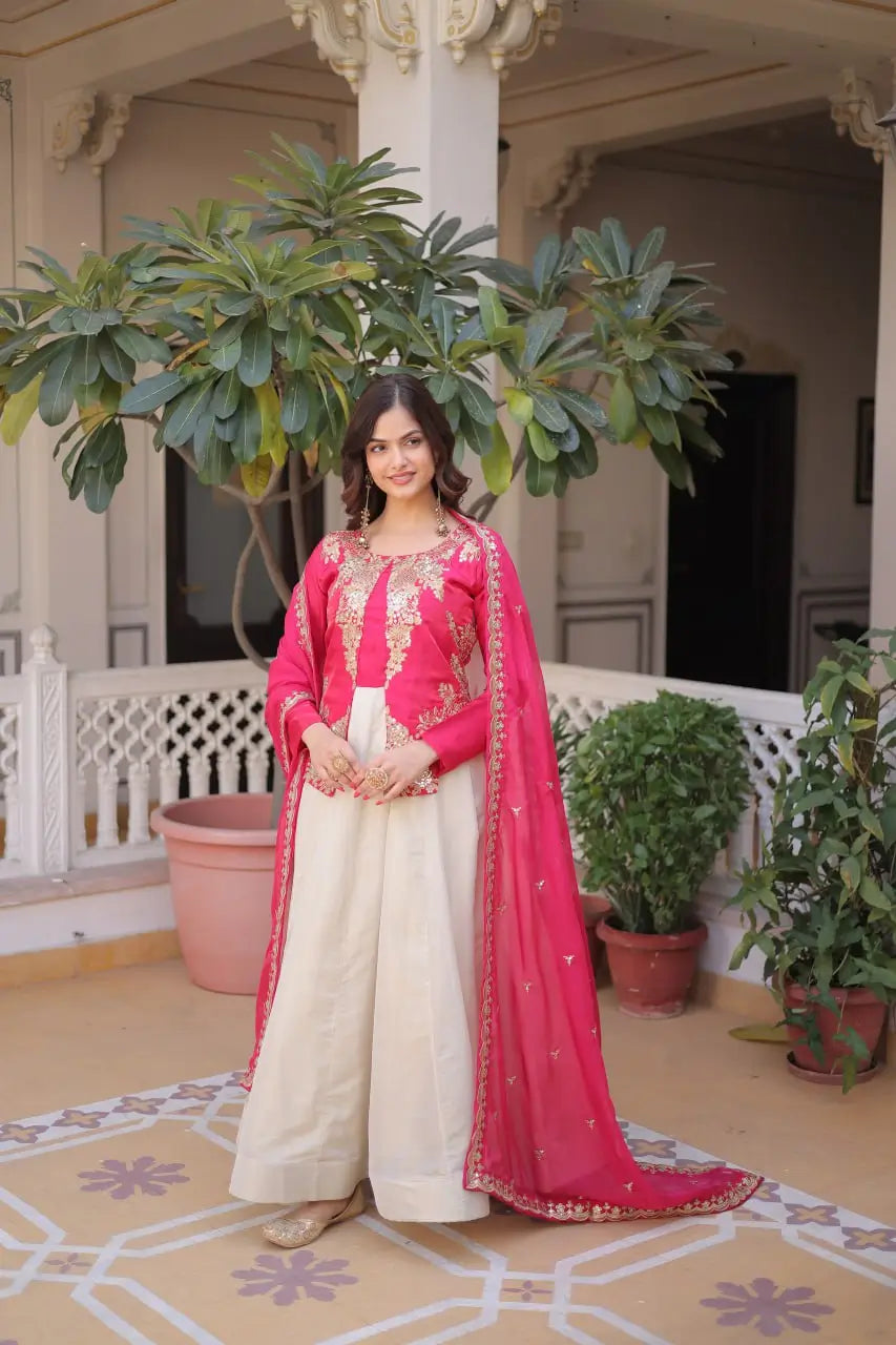 Glass Roman & Cosmos Embroidered Gown with Dupatta – Festive Wear