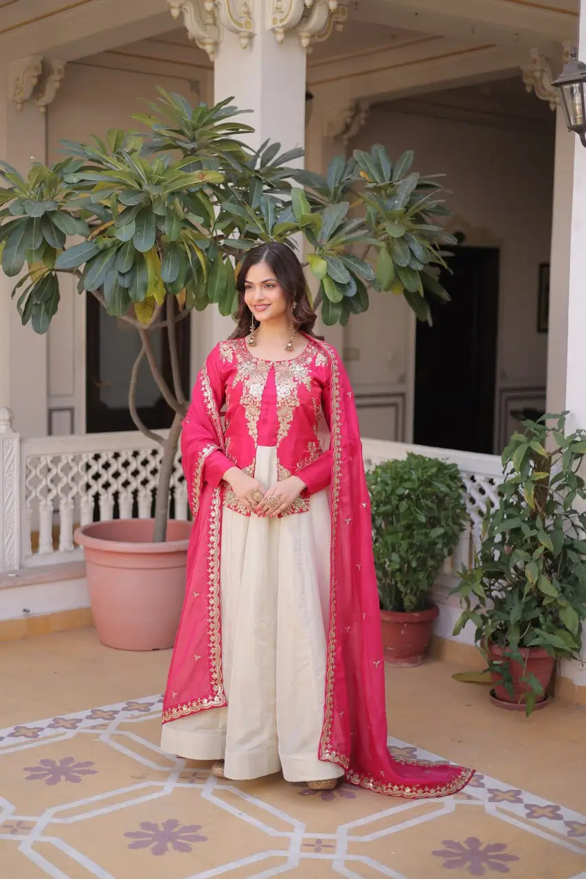 Glass Roman & Cosmos Embroidered Gown with Dupatta – Festive Wear