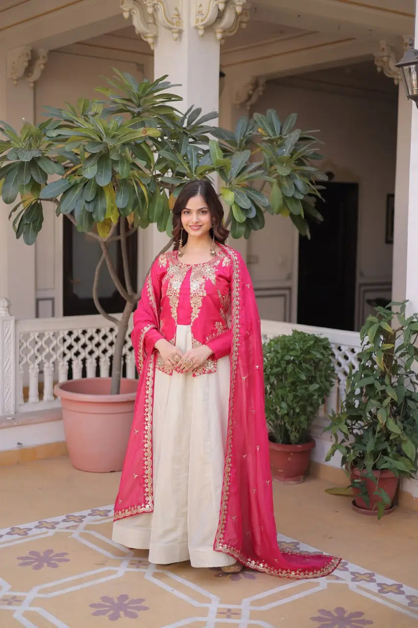 Glass Roman & Cosmos Embroidered Gown with Dupatta – Festive Wear
